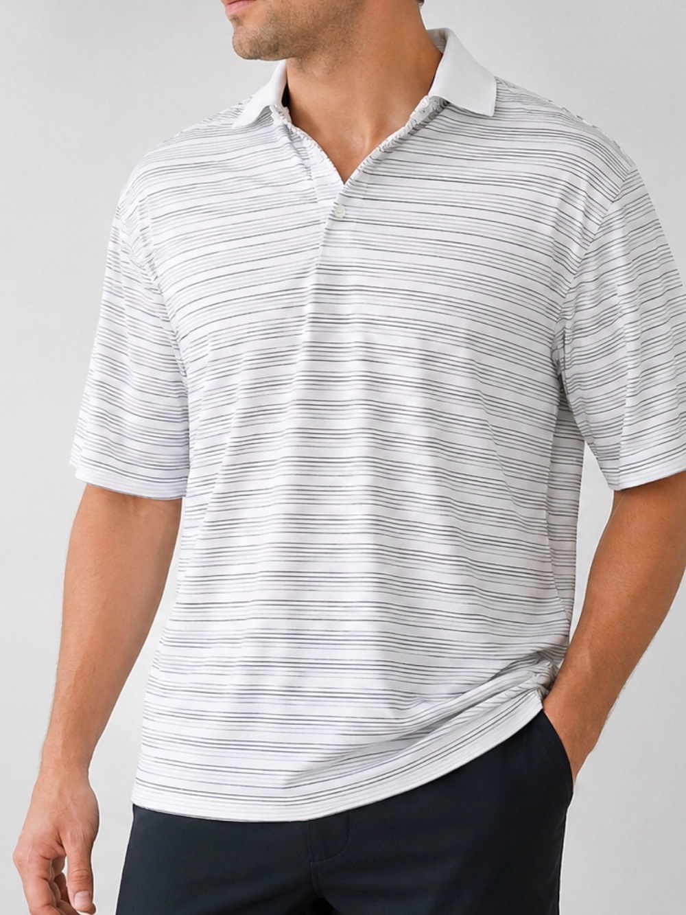 Nike Men's White & Black Striped Polo